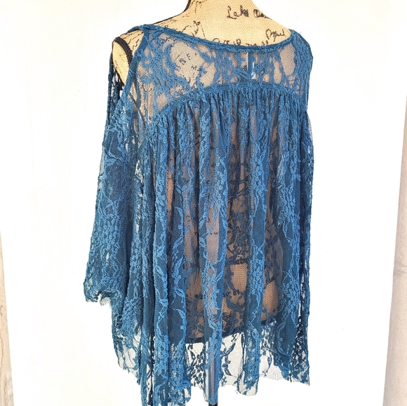 FREE PEOPLE teal lace Lost in Austin Swing Top - Picture 8 of 11